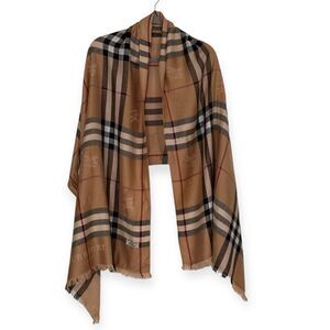 Burberry Women’s Cashmere Large Oversized Blanket Scarf Shawl Plaid Tan